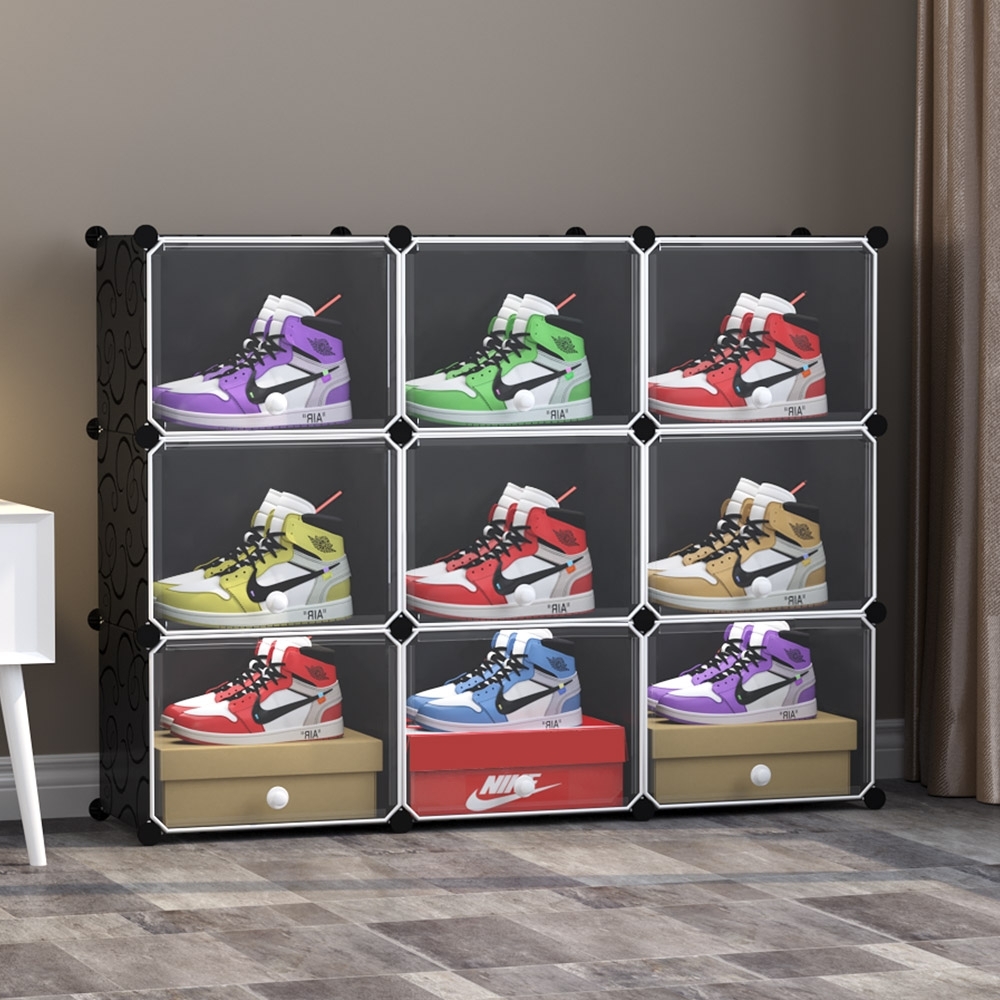 【Mr.box】9格9門籃球鞋防塵收納組合櫃 深 32CM (黑+透明款)