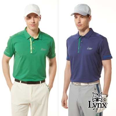 【Lynx Golf】男款吸排抗UV涼感抗菌網眼布材質配布剪裁設計短袖POLO衫/高爾夫球衫(二色)