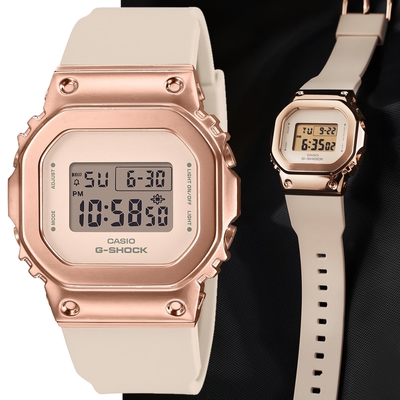 CASIO卡西歐 G-SHOCK WOMEN 金屬錶殼 方形5600縮小版電子錶GM-S5600PG-4 玫瑰金