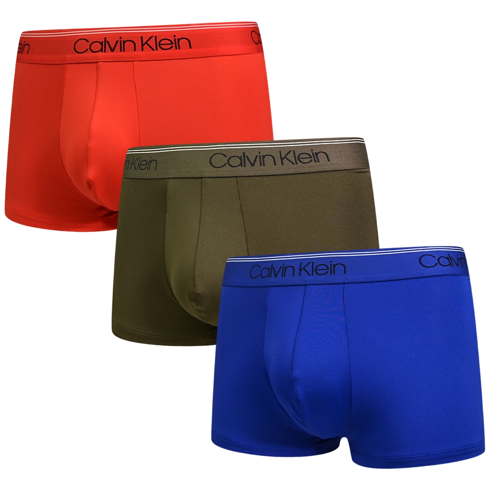 Calvin Klein Microfiber Stretch 男內褲 高彈性絲質短版合身四角褲/CK內褲-紅、軍綠、藍 三入組(16)