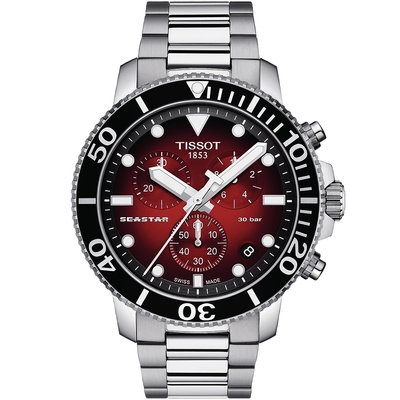 TISSOT 天梭 官方授權 Seastar 1000 海洋之星300米潛水計時錶 送禮推薦-紅/45mm T1204171142100