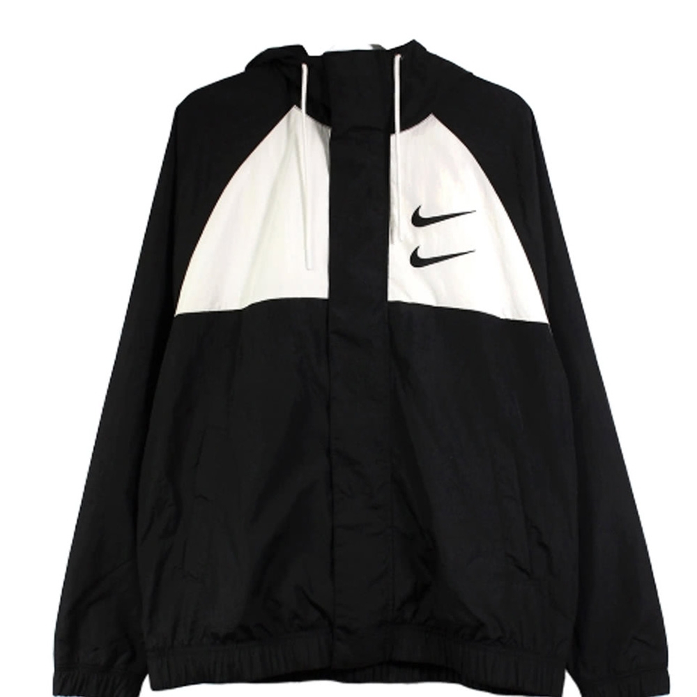 NIKE SWOOSH JKT HD WVN 男風衣外套 黑白-CJ4889011