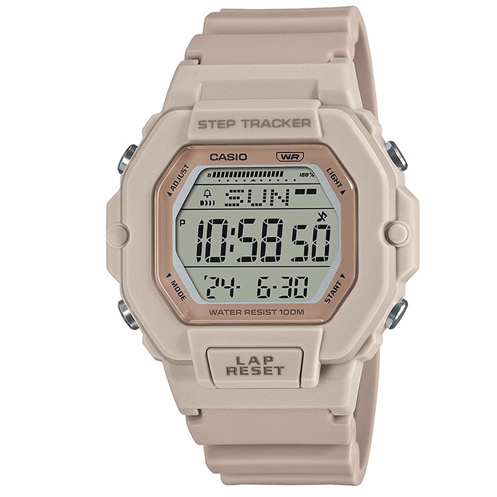 CASIO 簡約舒適運動有感跑步記憶功能休閒錶-莫蘭迪粉(LWS-2200H-4A)/37.6mm