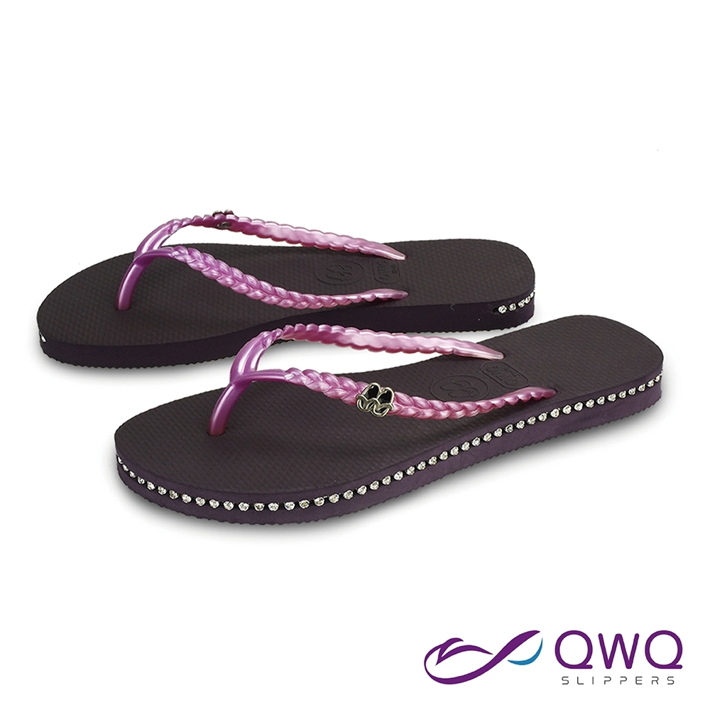QWQ 璀璨亮麗氣質水鑽夾腳涼拖鞋-施華洛世奇水晶元素-神秘紫(AEBY00303)