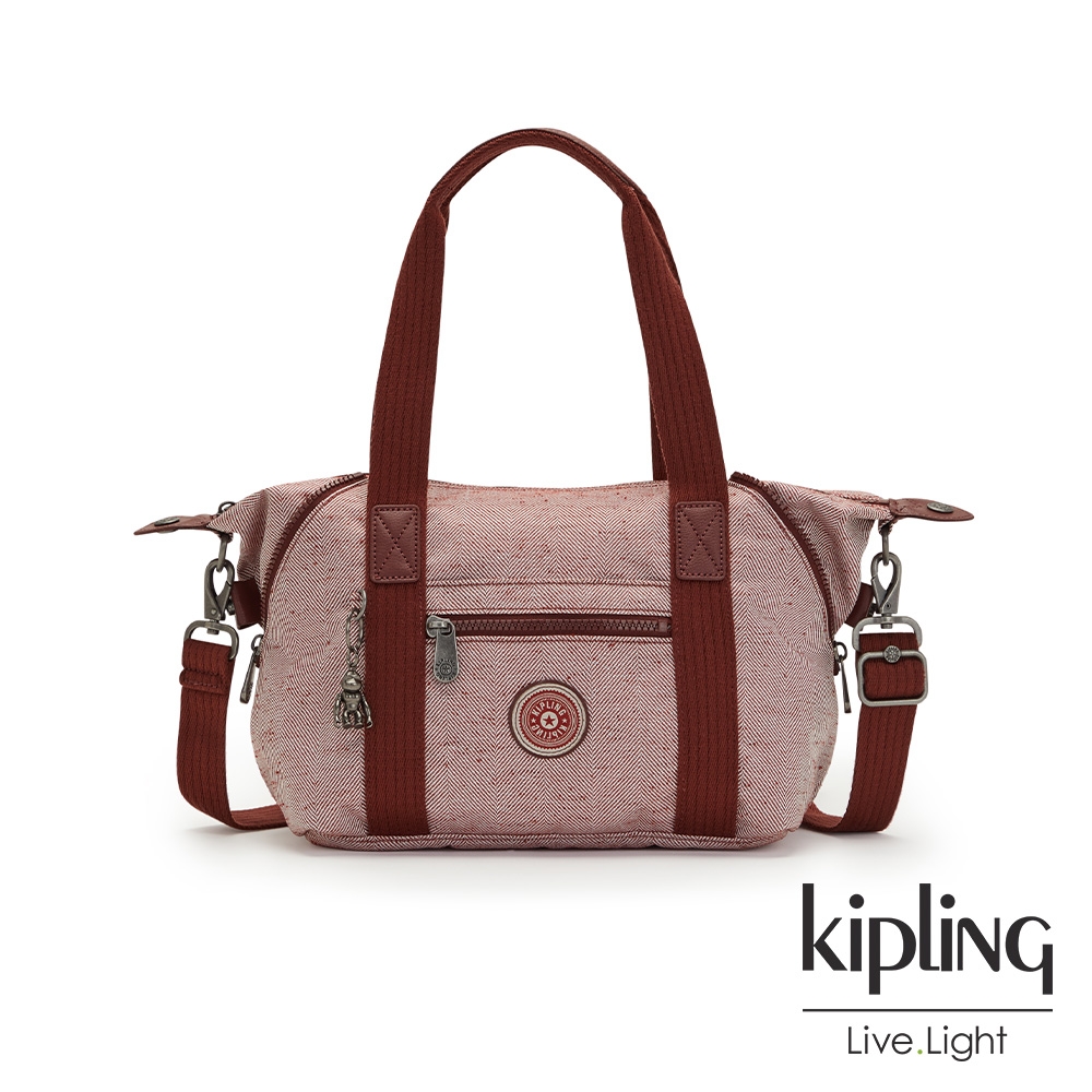 Kipling 蘋果紅佐斜紋設計手提側背包-ART MINI