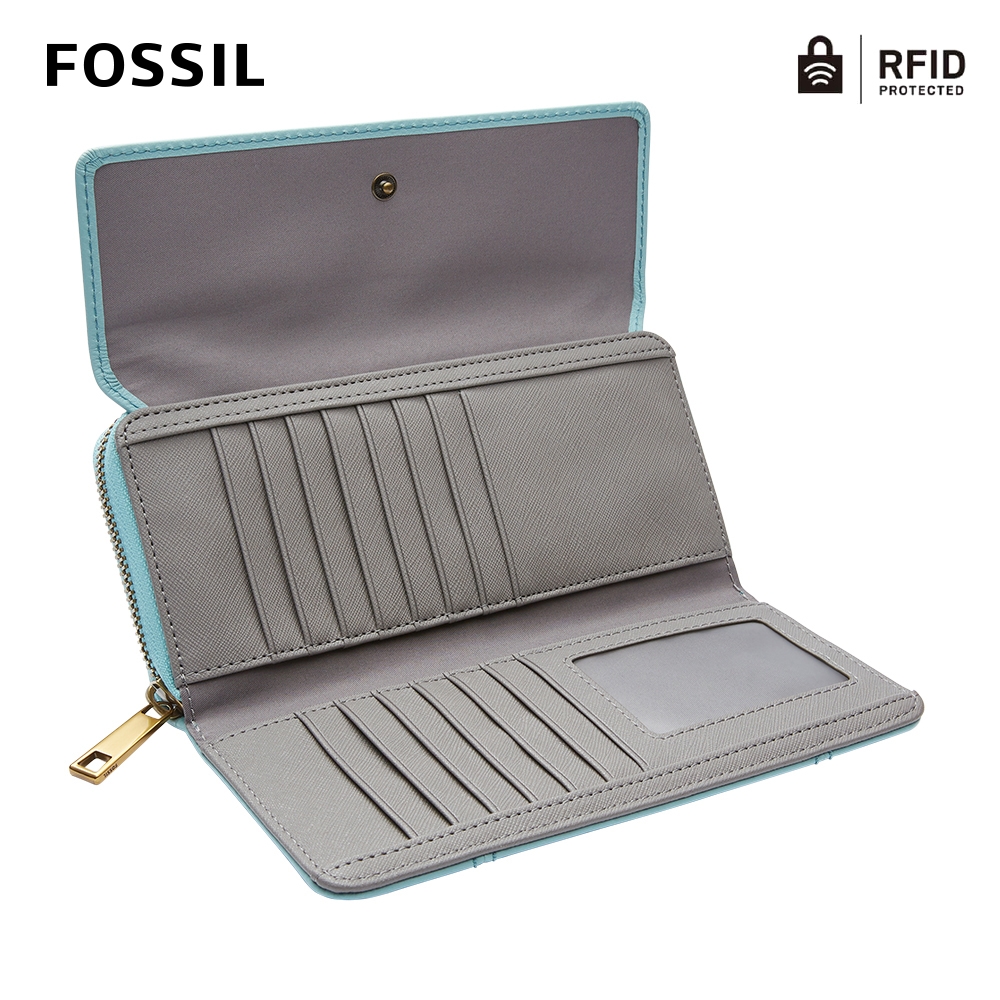FOSSIL Jori 氣質掀蓋拉鍊RFID防盜長夾-土耳其藍色SWL2370480 | 長夾