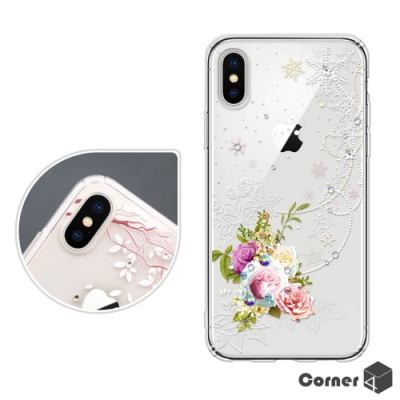 Corner4 iPhone XS Max 6.5吋奧地利彩鑽雙料手機殼-緋雪薔薇