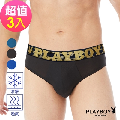 PLAYBOY 涼爽透氣網眼LOGO織帶三角褲(3件組)