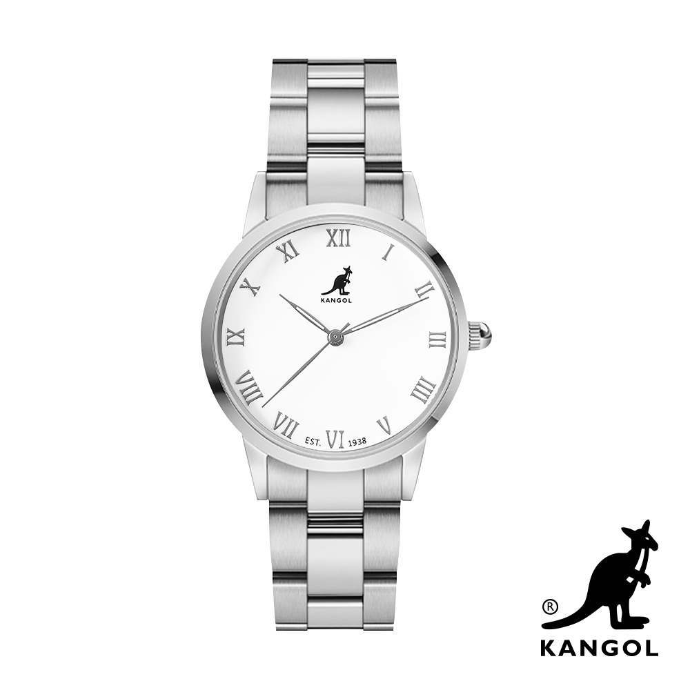 KANGOL 羅馬數字鋼鍊錶36mm-白面銀 KG714363