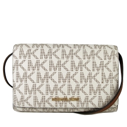 MICHAEL KORS Jet Set Item 金字防潑水Logo翻蓋鏈帶大斜背包(大-香草白)