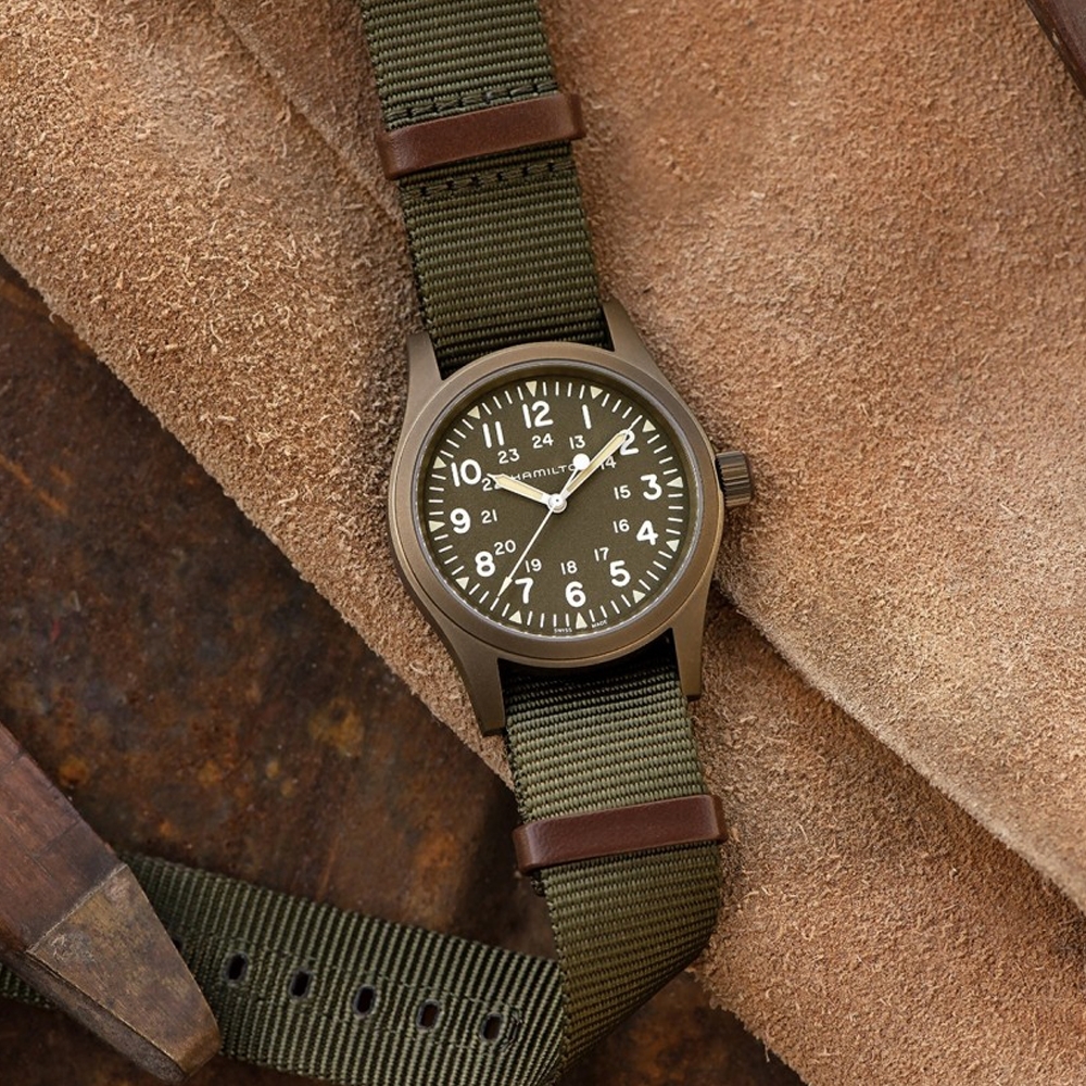 Hamilton漢米爾頓卡其野戰系列軍事手錶(H69449961)-綠帆布/38mm