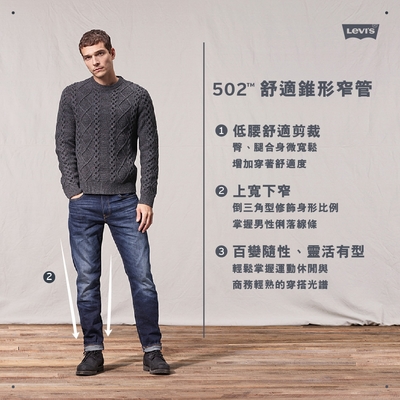 Levis Red 工裝手稿風復刻再造男款上寬下窄502 Taper牛仔褲海軍綠水洗