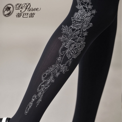 蒂巴蕾 SWEET 超細纖維天鵝絨全彈性褲襪120D-甜美花朵 黑色