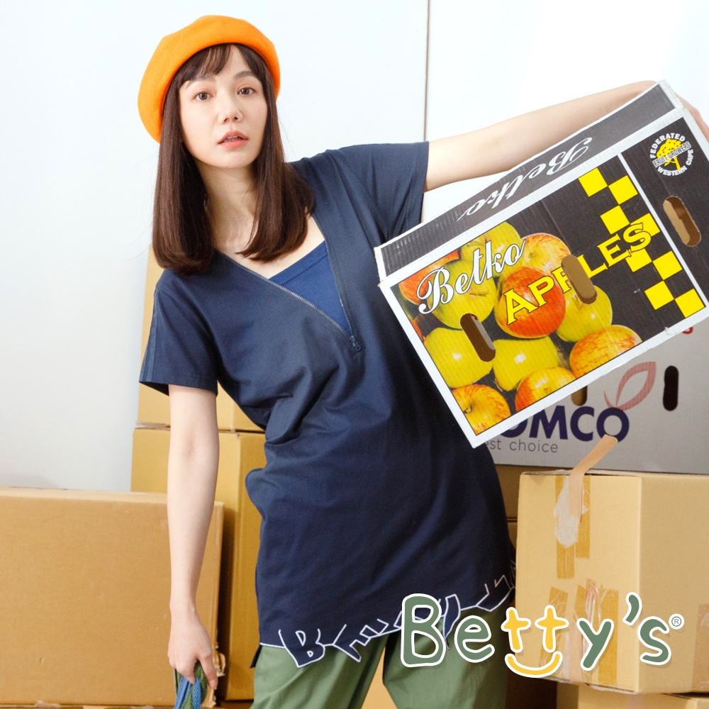 betty’s貝蒂思　設計款LOGO長板T-shirt(深藍)
