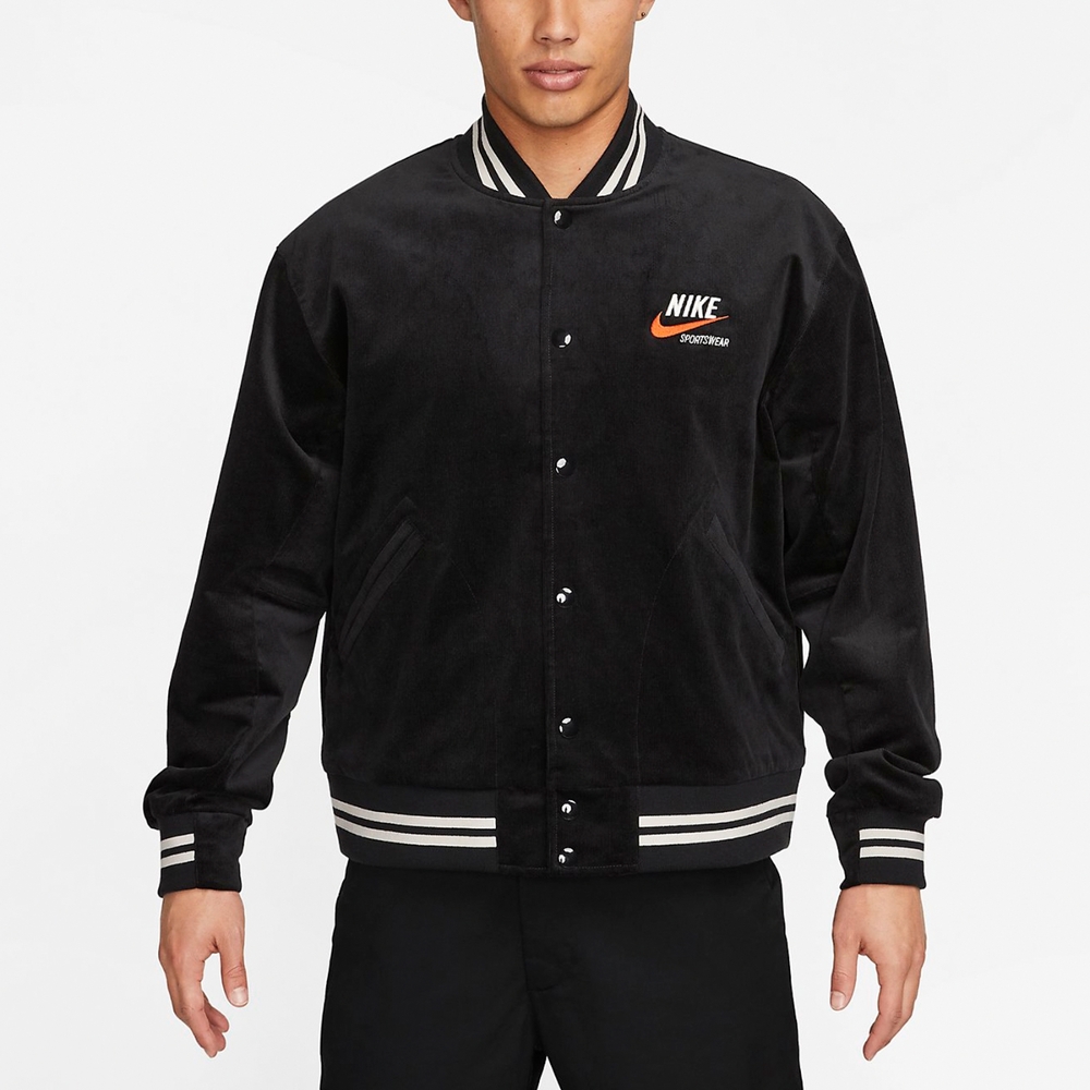 Nike 棒球外套NSW Trends Bomber 男款燈芯絨黑復古寬鬆刺繡大Logo