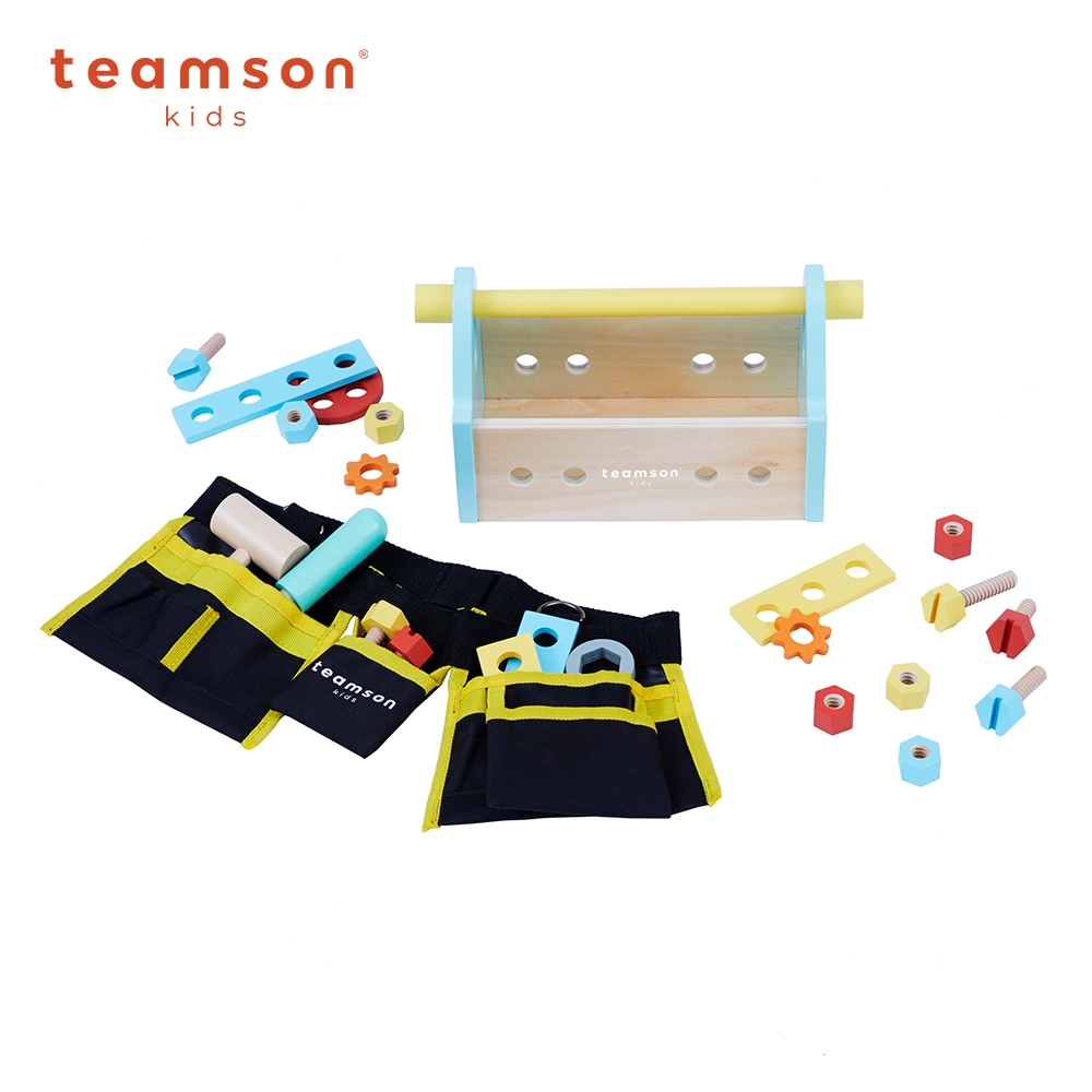 【Teamson】小幫手可攜式木製工具手提盒玩具19件組