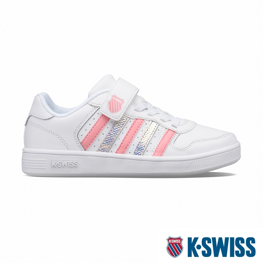 K SWISS Court Palisades Strap時尚運動鞋 童 白/蜜桃粉/霓彩 休閒鞋 Yahoo奇摩購物中心