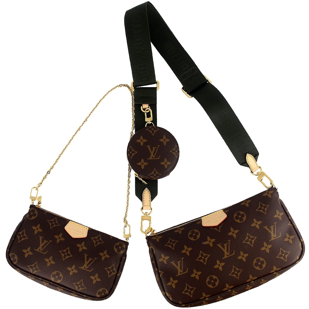 LV M44813 Multi Pochette Monogram 經典LV花紋綠色背帶三用零錢/肩背/斜背包-綠, LV路易威登