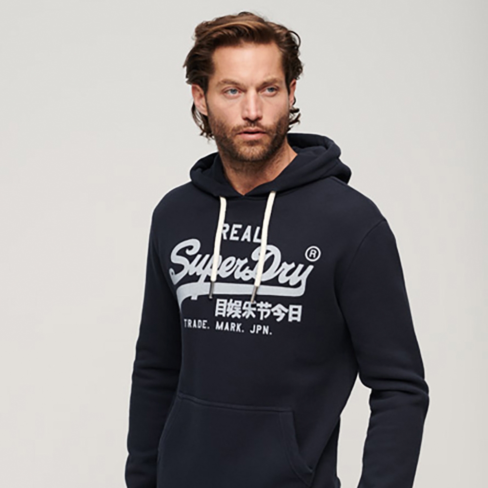 SUPERDRY 男裝 長袖 帽T 連帽套頭衫 Vintage VL Hood 海軍藍