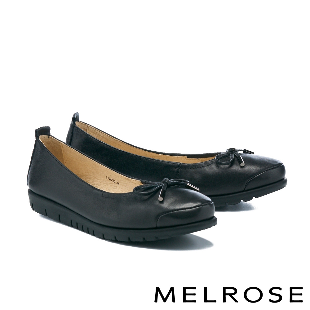 厚底鞋 MELROSE 經典氣質蝴蝶結全真皮娃娃厚底鞋－黑