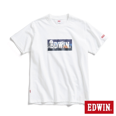 EDWIN 露營系列 富士山腳營地LOGO印花短袖T恤-男-米白色