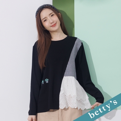 betty’s貝蒂思 拼接千鳥格蕾絲布上衣(黑色)