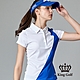 【KING GOLF】女款修身不對襯拼接剪裁造型POLO衫/高爾夫球衫-藍色 product thumbnail 1