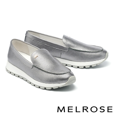 休閒鞋 MELROSE 簡約質感M字金屬飾釦全真皮厚底休閒鞋－銀