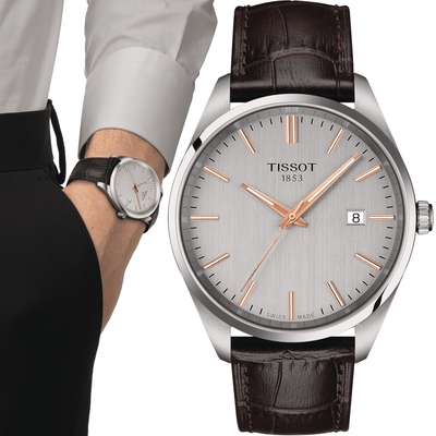 TISSOT 天梭錶官方授權 PR 100 簡約時尚男錶-T1504101603100/灰x皮40mm 送禮推薦