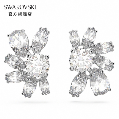 SWAROVSKI 施華洛世奇 Gema 耳釘花朵, 白色, 鍍白金色