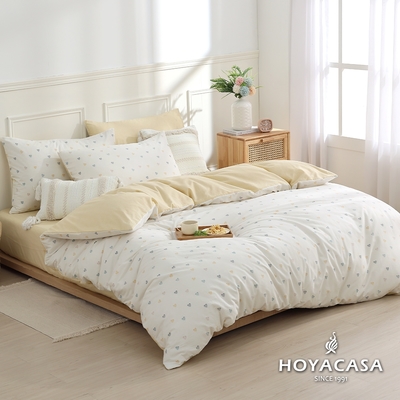 HOYACASA 100%精梳棉雙人兩用被四件式床包組-心織愛戀(天絲入棉30%)
