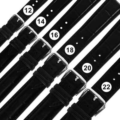 Watchband / 12.14.16.18.20.22 mm / 各品牌通用 義大利進口 壓紋牛皮錶帶 黑色