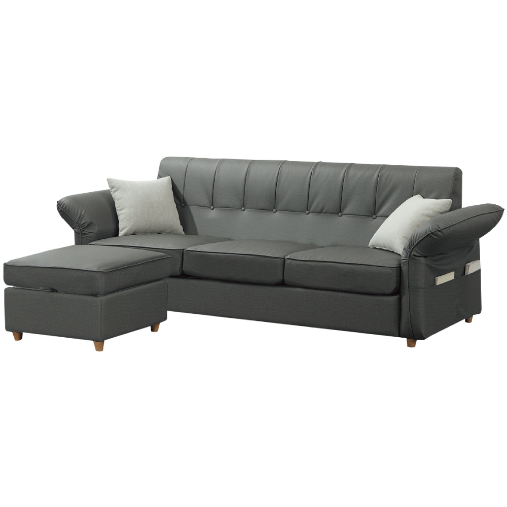 文創集 泰約克 時尚灰透氣皮革小L型沙發組合(三人座＋椅凳)-223x147x84cm免組
