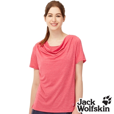 【Jack wolfskin 飛狼】女 雙層剪裁涼感花紗排汗衣 T恤『茜紅』