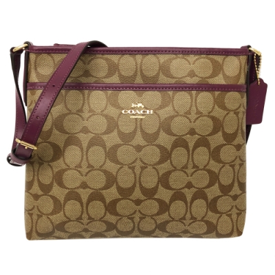 COACH 經典C LOGO前口袋小斜背包(焦糖/紫紅)