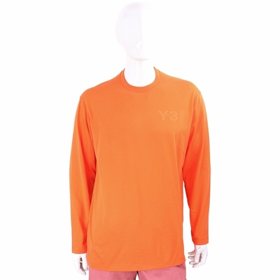 Y-3 字母微彈性棉橘色長袖TEE T恤(男款)