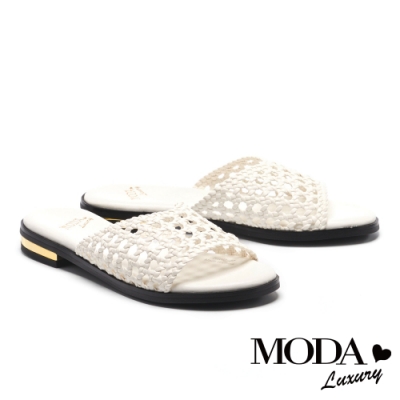 拖鞋 MODA Luxury 簡約時尚清新編織低跟拖鞋－白