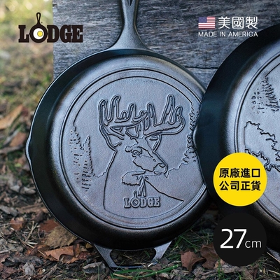 美國LODGE 野生動物系列 美國製鑄鐵露營煎鍋(麋鹿)-27cm