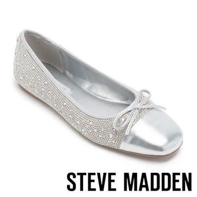 STEVE MADDEN-NIYA-R 鑽面拼接蝴蝶結平底娃娃鞋-銀色