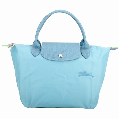 LONGCHAMP Le Pliage Green 小款 奔馬刺繡短提把水餃包(藍色)