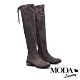 過膝靴 MODA Luxury 都市時尚彈力羊絨麂布燙鑽低跟過膝靴－灰 product thumbnail 1