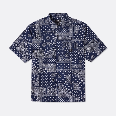 CONVERSE PAISLEY SHIRT 短袖襯衫 男款 變形蟲 腰果花 藍色 10023155-A02