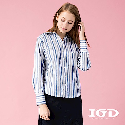 IGD英格麗 純棉清爽條紋襯衫-藍色