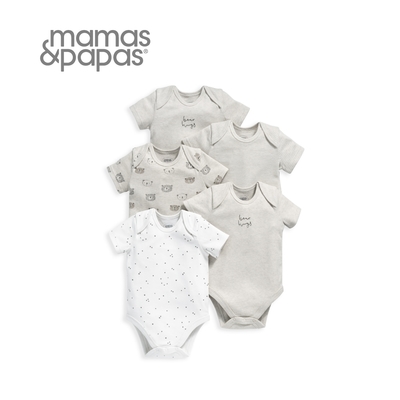 Mamas & Papas 小熊貝爾-短袖包屁衣5件組