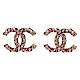 CHANEL 經典粉色水鑽/寶石鑲嵌雙C LOGO造型穿式耳環(粉X金) product thumbnail 1