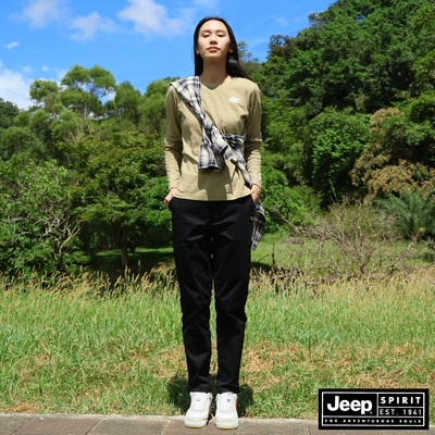 JEEP 女裝 百搭休閒斜紋長褲-黑色