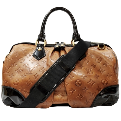 【Louis Vuitton 路易威登 】M95299 限量經典時尚秀款Monogram壓紋拼接漆皮琥珀肩帶旅行袋(絕版展示品)