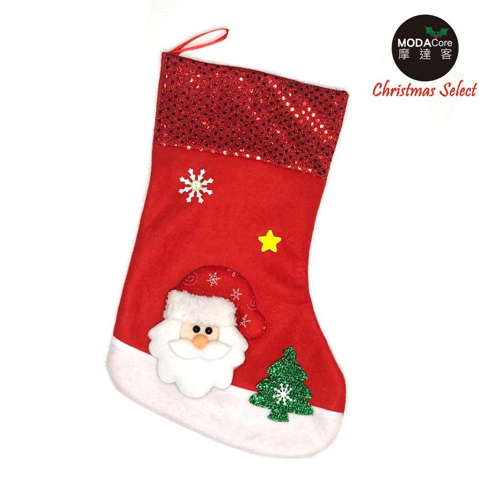 摩達客耶誕-紅亮片聖誕老公公聖誕襪
