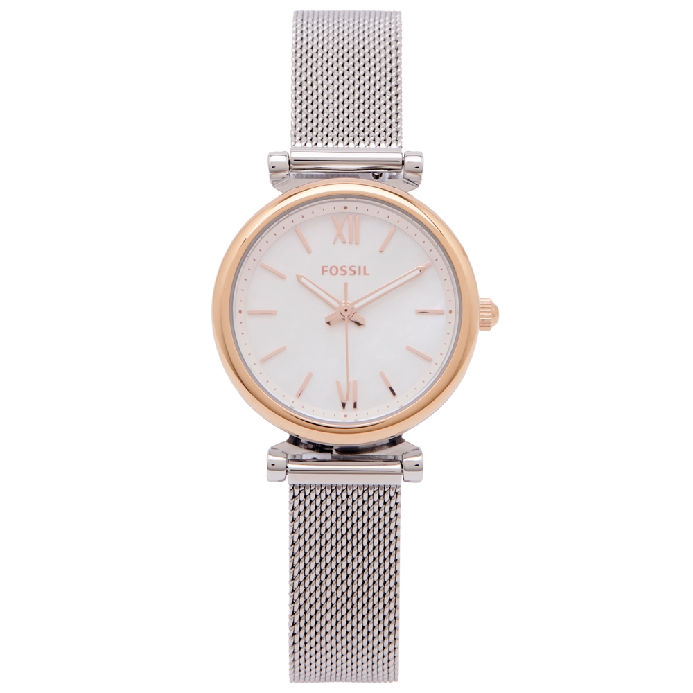 FOSSIL 珍珠貝錶盤的米蘭帶錶帶手錶(ES4614)-珍珠貝面X銀色/28mm