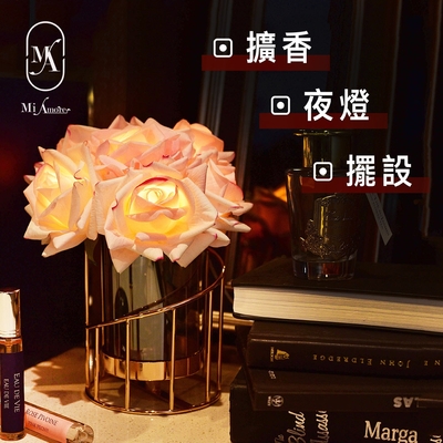 【愛莯】6朵玫瑰花LED夜燈螺旋玻璃花瓶系列